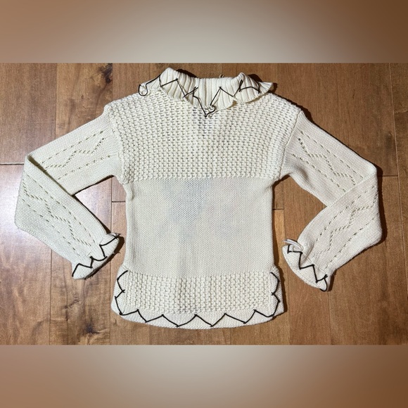 Vintage‎ Collage Knit Sweater Embroidered Bird Flowers Collared Women’s Large - Picture 3 of 4